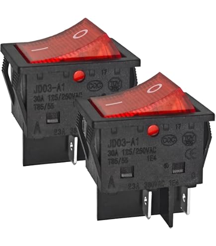 Interruttore A Dondolo JD03-A1 30A 250V Con 4 Pin – Illuminato Rosso Per Inverter E Saldatrici (Confezione Da 2)
