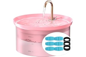 BMDSAE Cat Water Fountain + 6Filters + 3 Sponges: 88Oz Pet Fountain 24/7 Running Water Fresh Help Pets Drink More Water Activated Carbon Filter 5V Ultra Silent Pump Increase Drinking Area(Pink)