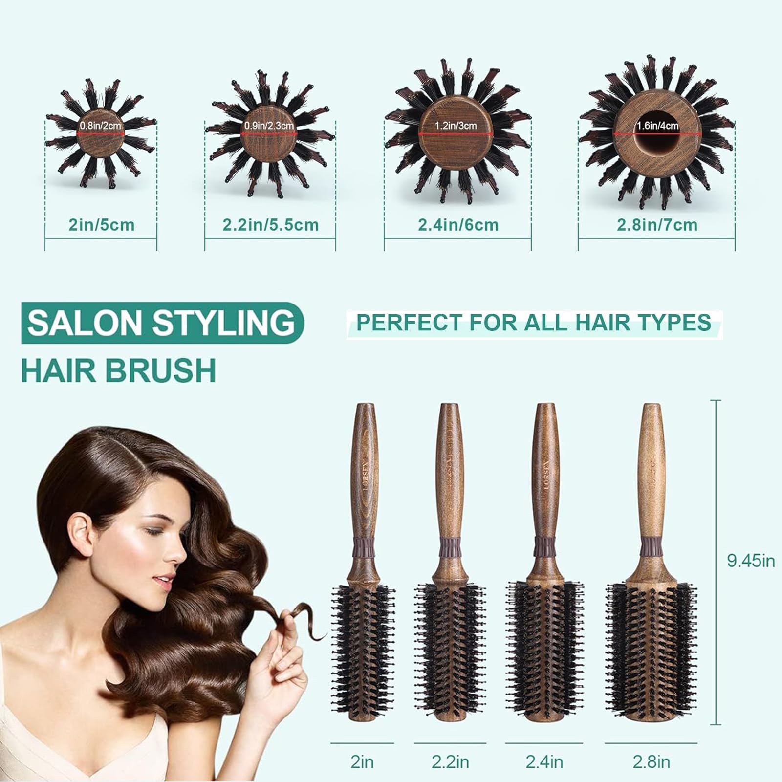 Round Brush for Blow Drying, LORSEX Boar Bristle Hair brush for Women Men, Round Hairbrush for Add Shine/Volume, Minimize Damage (2.8 Inch)