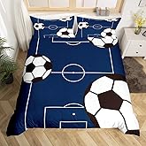 jejeloiu Football Bedding Set Twin Size Kids Soccer Ball Pattern Comforter Cover Set for Boys Girls Teens Sports Theme Duvet Cover Breathable Football Court Bedspread Cover （No Comforter