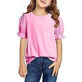 DOKOTOO KIDS Girls Summer Shirts Cute Hollow Out Puff Short Sleeve Tops Casual Crewneck Tee Blouse 6-15 Years
