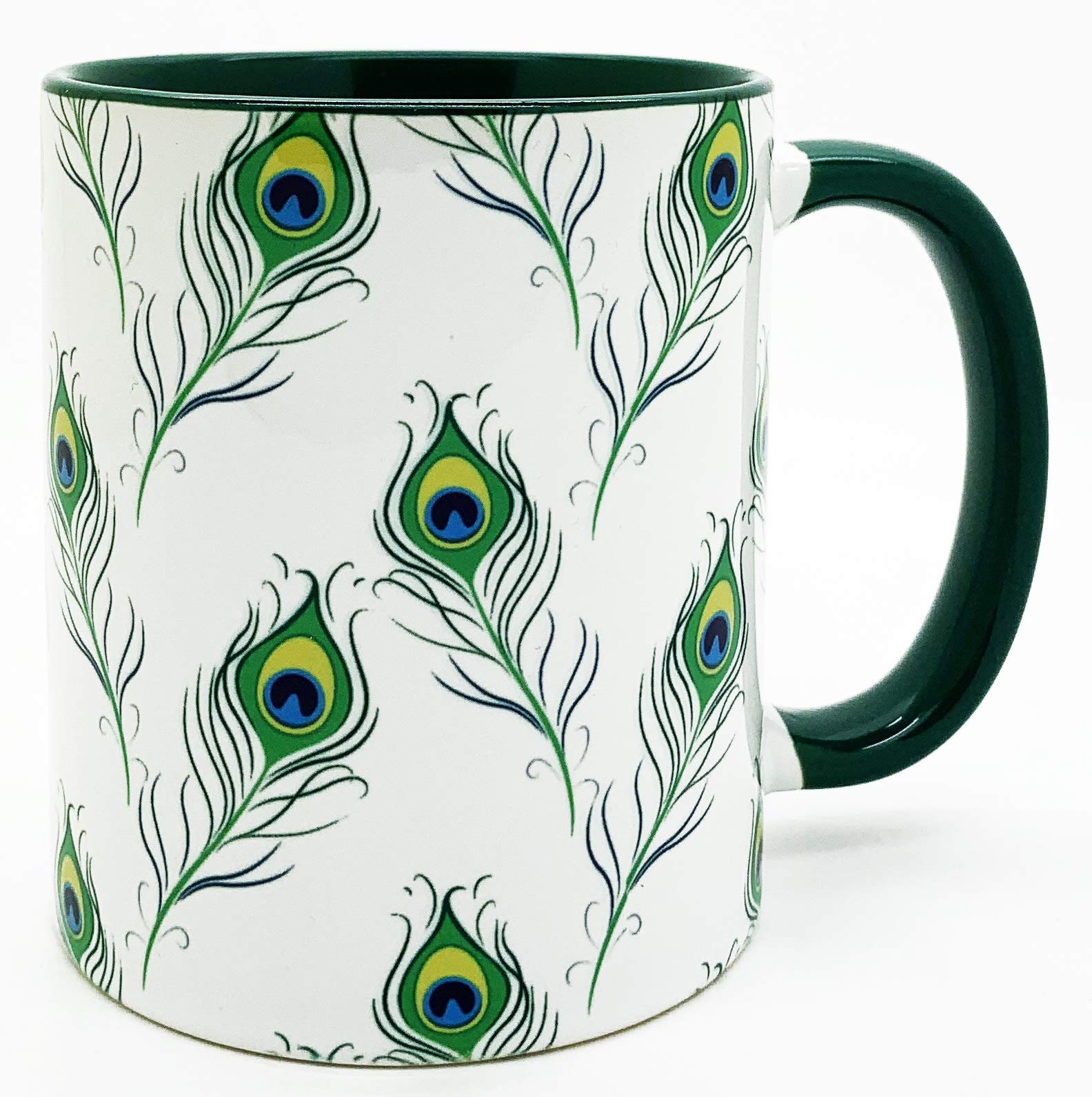 Half a Donkey The Peacock Feathers Mug with green inner and handle