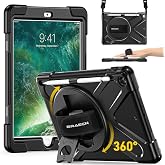 BRAECN Case for iPad 6th/5th Generation - 9.7 inch 2018/2017 Black | Protective Heavy Duty Shockproof Rugged Cover for Kids/Adults 360&deg; Rotating Hand Strap/Stand &amp; Detachable Shoulder Strap