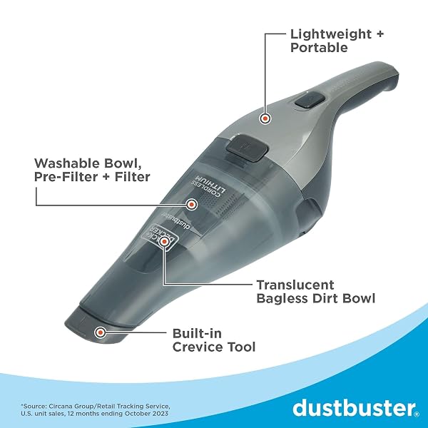 BLACK+DECKER DUSTBUSTER HANDHELD VACUUM, 8V CORDLESS, HAND VACUUM FOR QUICK CLEANUP WITH CREVICE TOOL AND WASHABLE FILTER (HNVC220BCZ01)