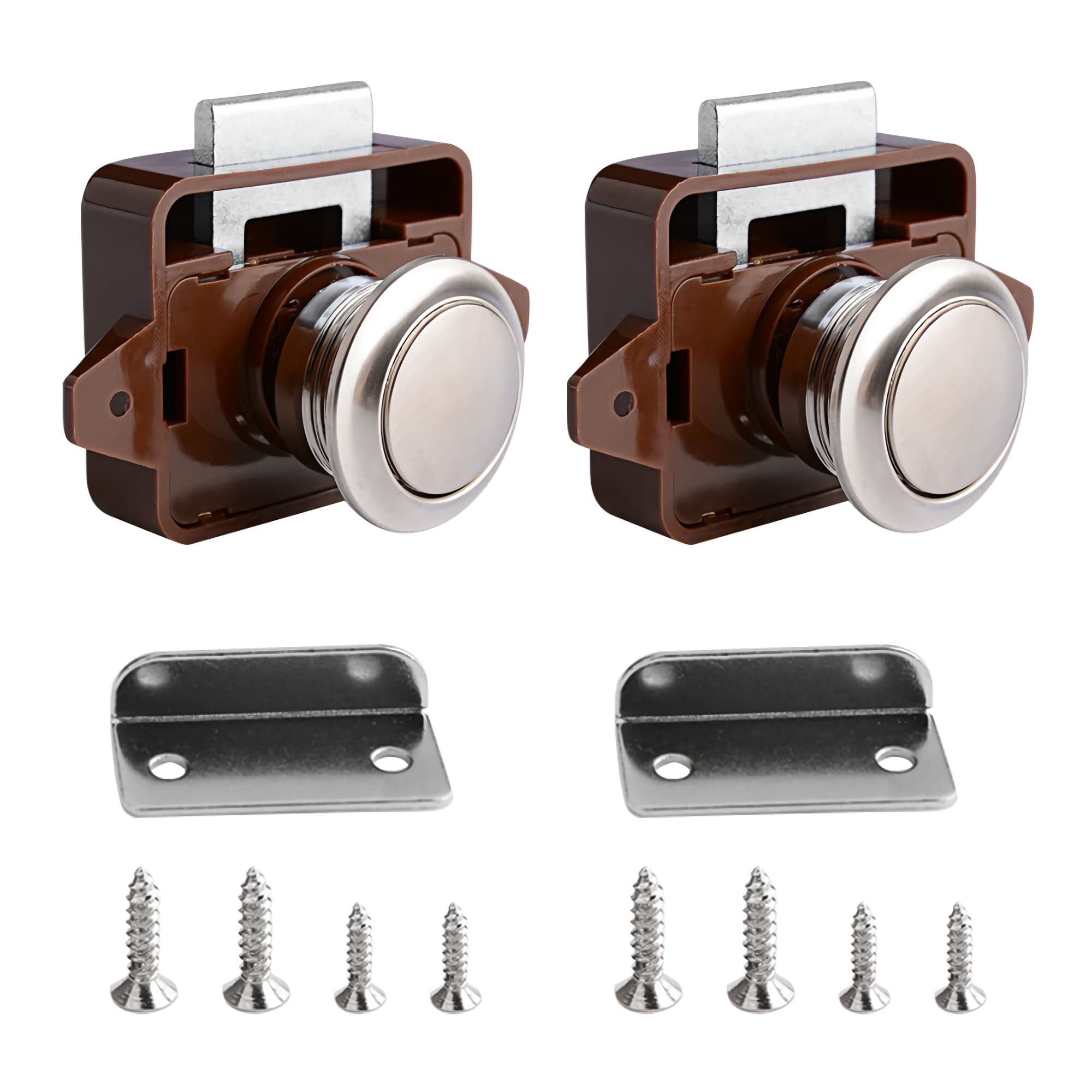 Push Button Latch Catches 2pcs Push Button Cabinet Latch Lock Cabinet Push Lock Keyless Lock Caravan Door Catch for RV Caravan Motorhome Camper
