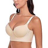 Lemorosy Push Up Bra Full Back Coverage Back Fat Smoothing Underwire Supportive T Shirt Bras for Women