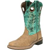 Smoky Mountain Boots Kids Jesse Boot, Brown Distress/Turquoise, 3.5 Big Kid | Western cowboy boot with leather upper, square toe, faux leather lining, foam insole, rubber sole and pull-on design
