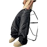 DFGIGT Mens Baggy Jeans Patchwork Y2k Hip Hop Wide Leg Denim Pants Casual Loose Fit Trousers Streetwear