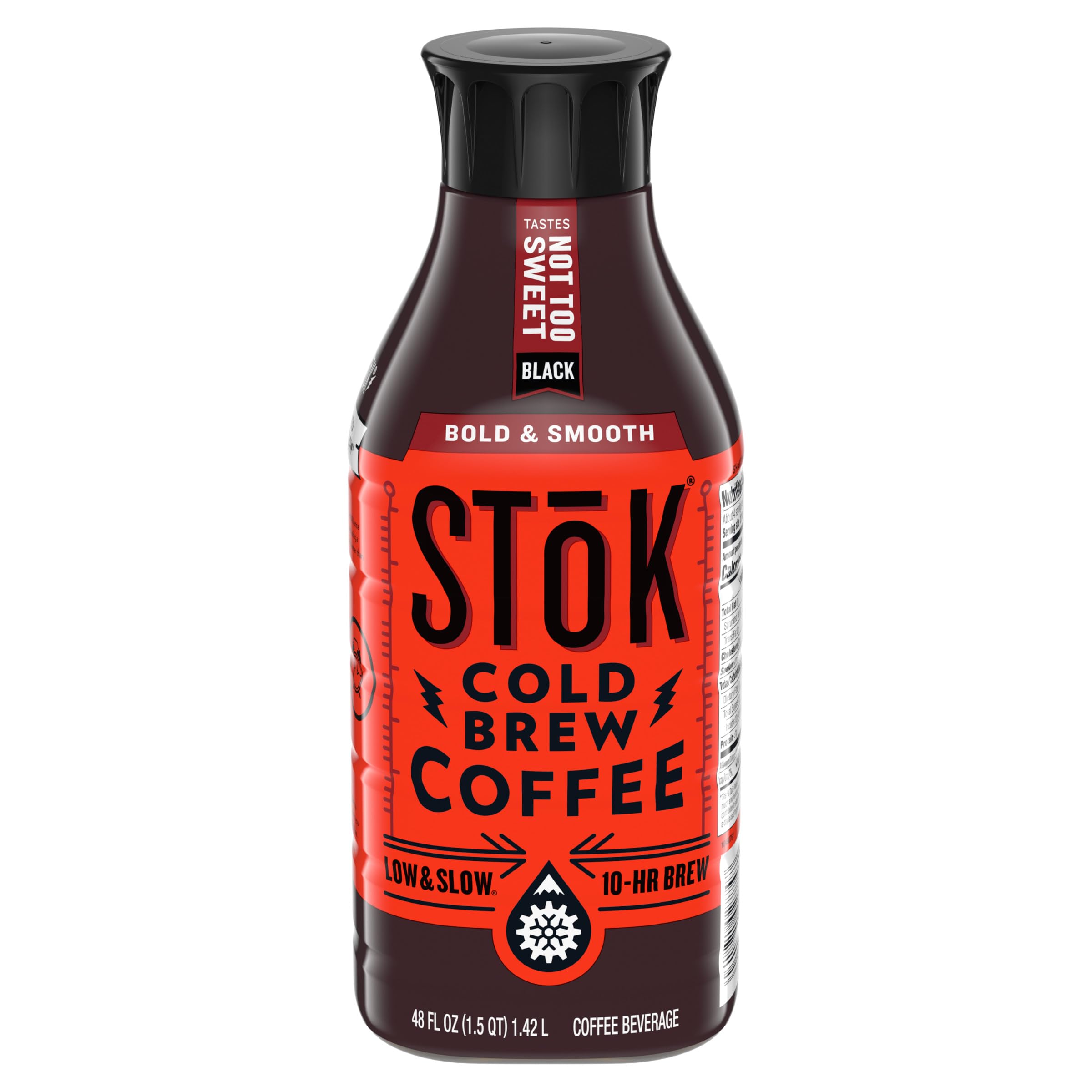 SToK Cold Brew Coffee, Not Too Sweet, Arabica-Based Blend, Dark Roast Brewed Low and Slow; Sweetened, Black Coffee, 48 FL OZ Bottle