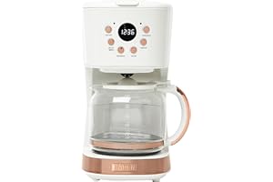 Haden Coffee Machine, 12 Cup Programmable Drip Coffee Maker with Auto Shut-Off Function and Reusable Washable Water Filter, Ivory & Copper