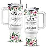 WWHSAI Hawaii Gifts Tumbler 40oz with Handle, Summer Hawaiian Gifts for Women, Hawaiian Tropic Ohana Coffee Cup, Christmas Birthday Appreciation Hawaii Gift for Aunt Sister Grandma Friends Colleagues