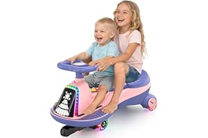 ANPABO 12V Electric Wiggle Car with Pedals, 2 Seater, 2x75W Motor, Music & Bluetooth, Ride On Toy for Kids Ages 3+, 170 Lbs, Pink