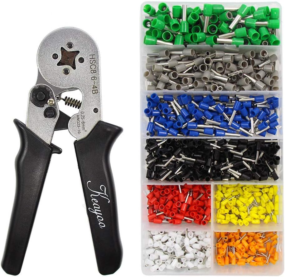 Wire Crimper Tool Kit, 1300pcs 0.25-6.0mm2 Insulated Electrical Cord Pin End Terminals, Tubular Terminals with Ferrule Crimping Plier/Wire Stripping Tool, Assorted Wire Connector (C)