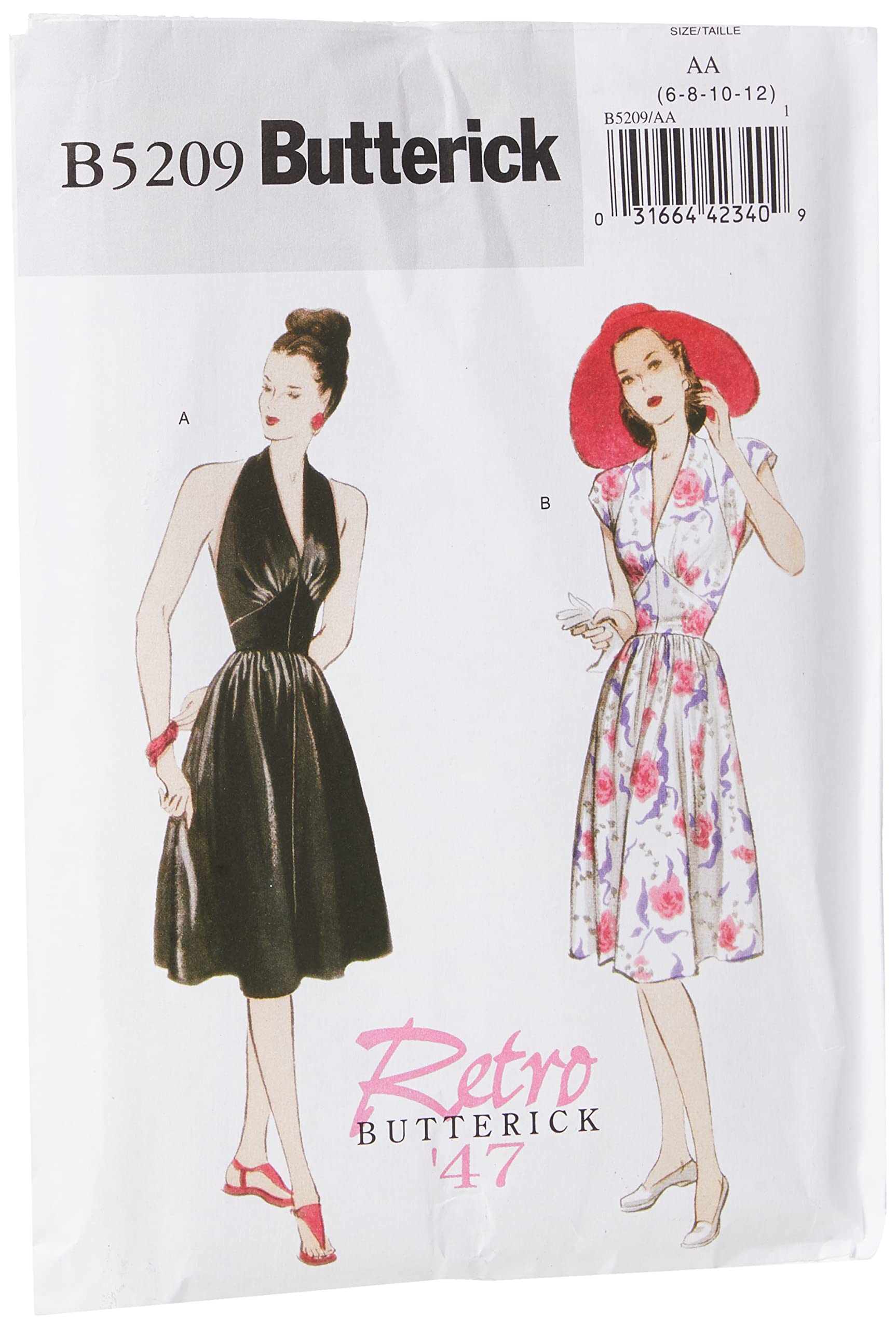 Butterick Patterns B5209 Size AA 6-8-10-12 Misses Dress, Pack of 1, White