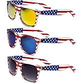 V.W.E. Classic American Patriot Flag Mirror Sunglasses USA - Transparent Frame