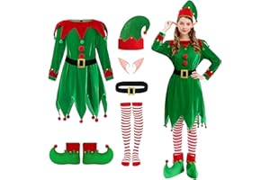AOLIUP Christmas Elf Costume Women: 6 Pcs Adult Elf Dress Santa Helper Costume Xmas Cosplay Outfit
