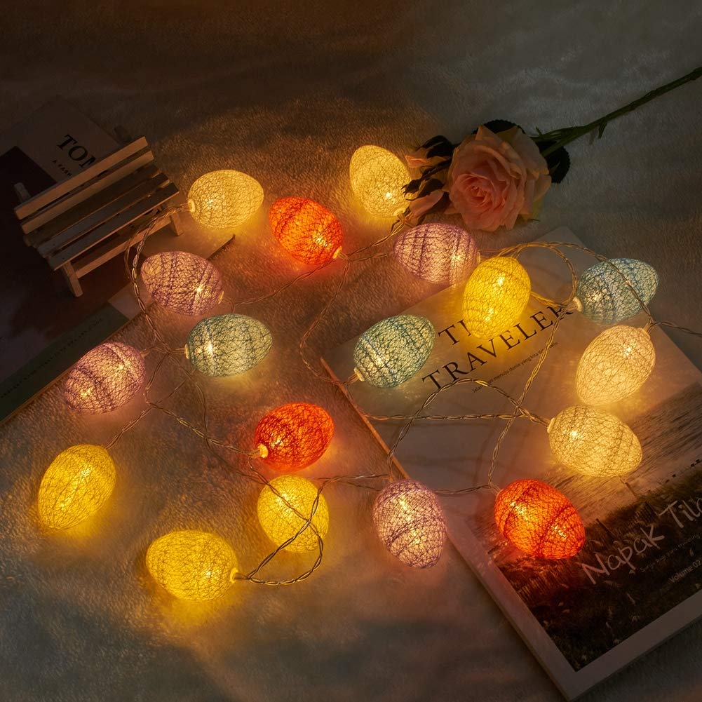 XhuangTech 20 LEDs Easter Egg String Lights,Cotton Egg Light Fairy Light Battery Powered String Lights for Easter Holiday Patio Lawn Garden Party Decoration (20 Lights,3.2m)