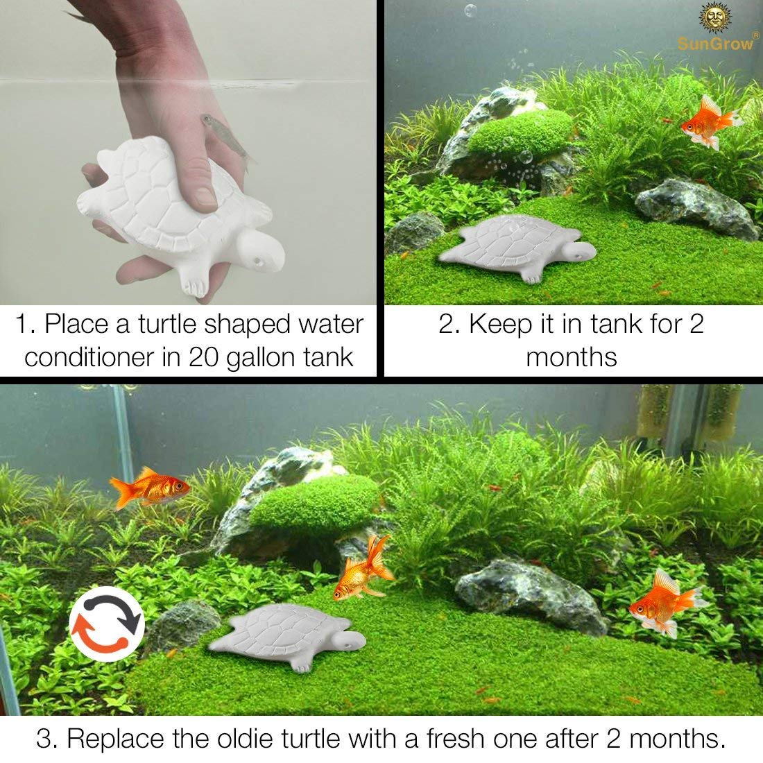 Turtle Water Conditioner by SunGrow – Protects Turtles, Amphibians & Reptile Pets from Salmonella - Contains Calcium for turtle Shell Development - One Block Sufficient for 60 Days