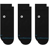 Stance Icon Quarter Socks 3-Pack for Men and Women, Cotton Blend and Cushioning Arch Support, Black, Medium