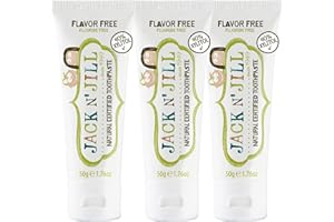 Jack N' Jill Natural Toothpaste for Kids - Fluoride Free Toothpaste, 40% Xylitol, BPA-Free - Flavor Free, 1.76 oz (Pack of 3)