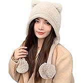 HUAMULAN Women Winter Sherpa Beanie Hats Knit Ear Flaps Peruvian Cover Ears Fleece Lined Ski Snow Hat Pompoms