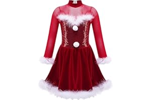 iiniim Girls Kids Faux Fur Figure Ice Skating Dress Christmas Competition Dance Wear Costume