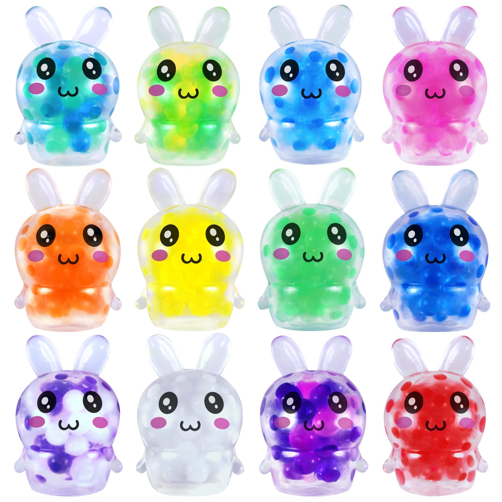 Easter Egg Fillers Bunny Stress Balls, 12 Pcs Mini Bunny Squishies Toys, Easter Basket Stuffers Squishy Fidget Sensory Toy for Kids Girls Boys Teens Toddler Classroom Prize Gift Party Favors Supplies