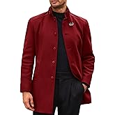 Runcati Mens Trench Coat Stand Collar Casual Slim Fit Single Breasted Pea Coat Overcoat