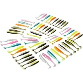 Jsdzsm Soft Plastic Swimbaits &ndash; Paddle Tail Lures Kit with Box 50Pcs | Swim Baits for Bass, Crappie, Trout &amp; Shad, Freshwater &amp; Saltwater Soft Lures, Paddle Tail Swimbaits for Bass Fishing Kit