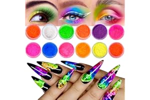 GJNL Neon Pigment Powder - 12 Fluorescent Rainbow Colors, 3D Nail Art, Halloween Makeup