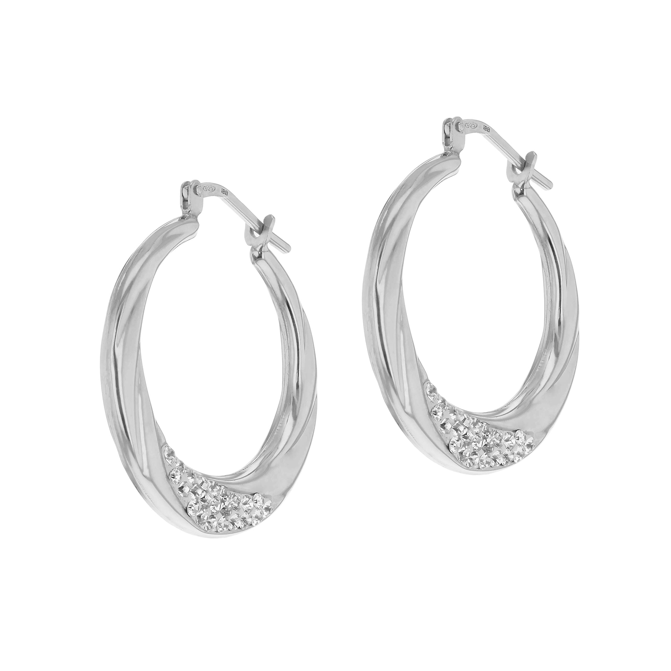 Tuscany Silver Women's Sterling Silver Rhodium Plated Crystalique 24.8mm x 26.9mm Twist Creole Earrings