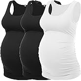 Peauty "Long Enough to Cover Hip Maternity Side Ruch Tank Tops/Basic Maternity Tops for Summer Casual Wear (S-3XL)