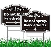 Do Not Spray Sign, No Spray Pesticide Yard Sign, Bilingual Plant Sign in English and Spanish, 2Pack-12"x9"Double Sided with Metal Stake, UV Protected, Non-Fading, Easy to Mount (Black)