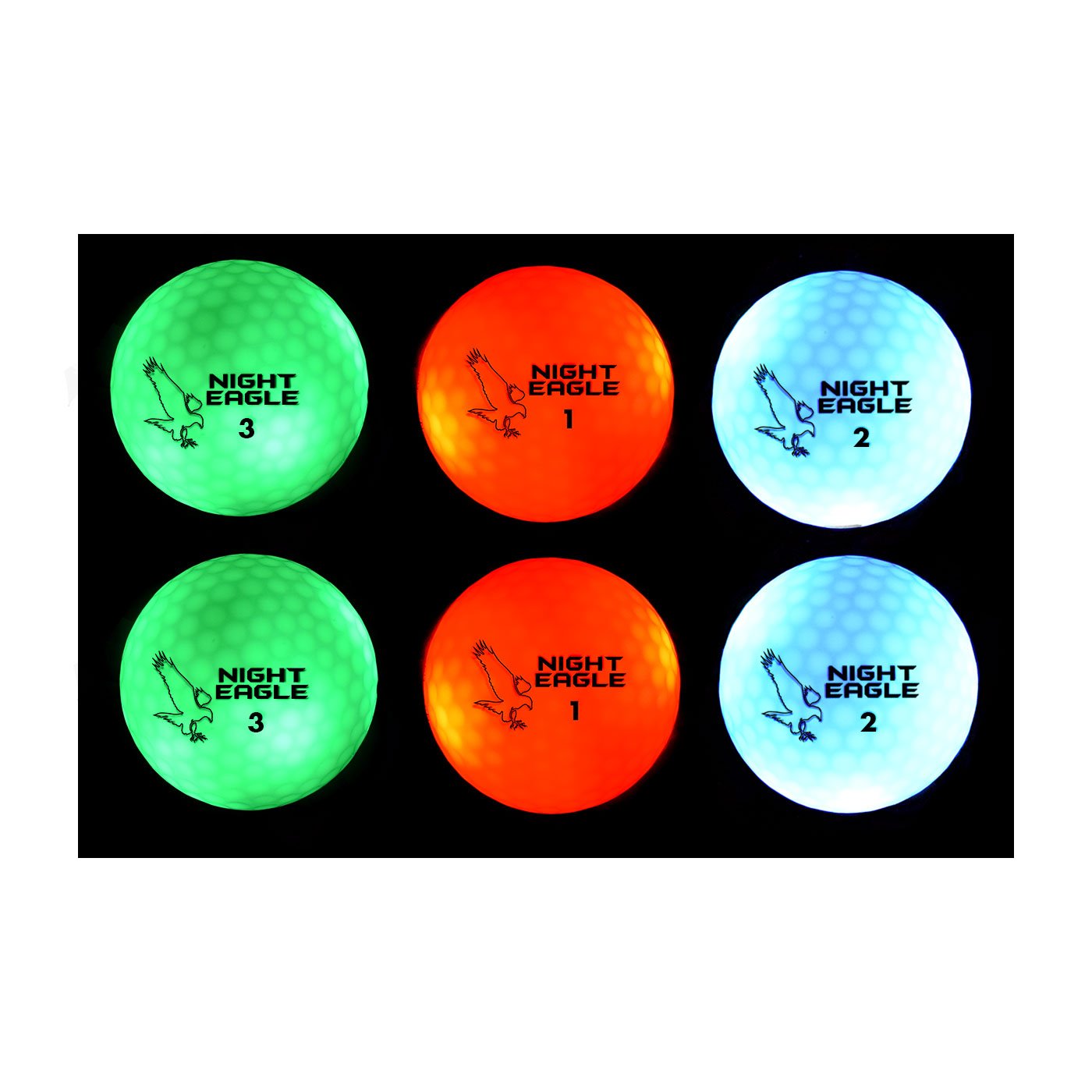Night Eagle CV LED Golf Balls - Light Activated - No Timer - 6 Pack (2xGreen,2xRed,2xBlue)