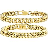 VNOX 2 Pcs Chain Bracelet for Men Women - Sturdy Stainless Steel Curb Width Cuban Link Chain Bracelet Set for Men Women,6.5/7/7.4/8.2/9 Inches