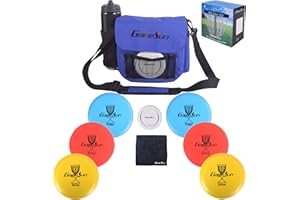 GAMESUN DISC Golf Set-Includes 1pc Heavy Duty Nylon Carry Bag, 2pcs Drivers, 2pcs Mid-Ranges, 2pcs Putters, 1pc Mini Disc Marker, 1pc 12”x12” Embroider Logo Black Towel and 1pc Gift Color Box
