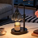 Flower Candle Warmer Lamp with Timer &amp; 4-Level Dimmer, Adjustable Height | Flameless Electric Wax Warmer for Jar Candles, Includes 2 Bulbs, Wooden Base, Gift for Mom &amp; Women, Housewarming, Black