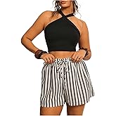SOLY HUX Women's Plus Size 2 Piece Outfits Summer Halter Cami Tops and Tropical Print Shorts Set