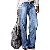 Flamingals Straight Leg Jeans for Women Ripped Raw Hem Mid Waisted Bootcut Jeans Without Belts