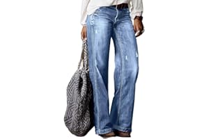 Flamingals Straight Leg Jeans for Women Ripped Raw Hem Mid Waisted Bootcut Jeans Without Belts