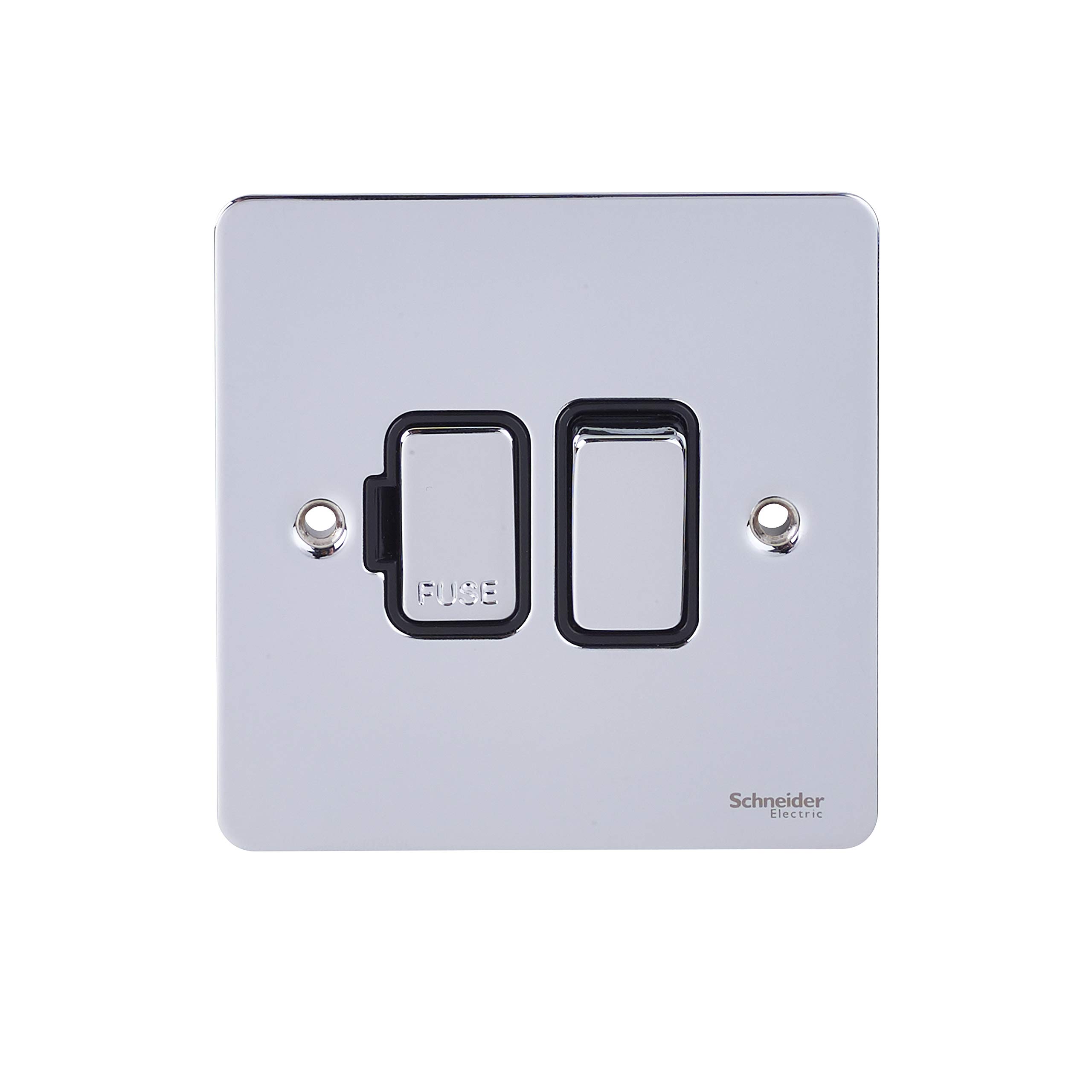 Schneider Electric Ultimate Flat Plate - Switched Fused Connection Unit, 13A, GU5210BPC, Polished Chrome with Black Insert