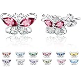 Dreamboat Butterfly Birthstone Small Stud Earrings 925 Sterling Silver Cubic Zirconia Butterfly Jewelry Valentine's Day Anniversary Birthday Gifts for Women