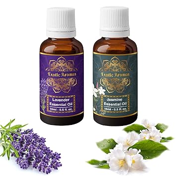 Exotic Aromas Lavender & Jasmine Essential Oil, Pure and Organic, 15 ml (Pack of 2)