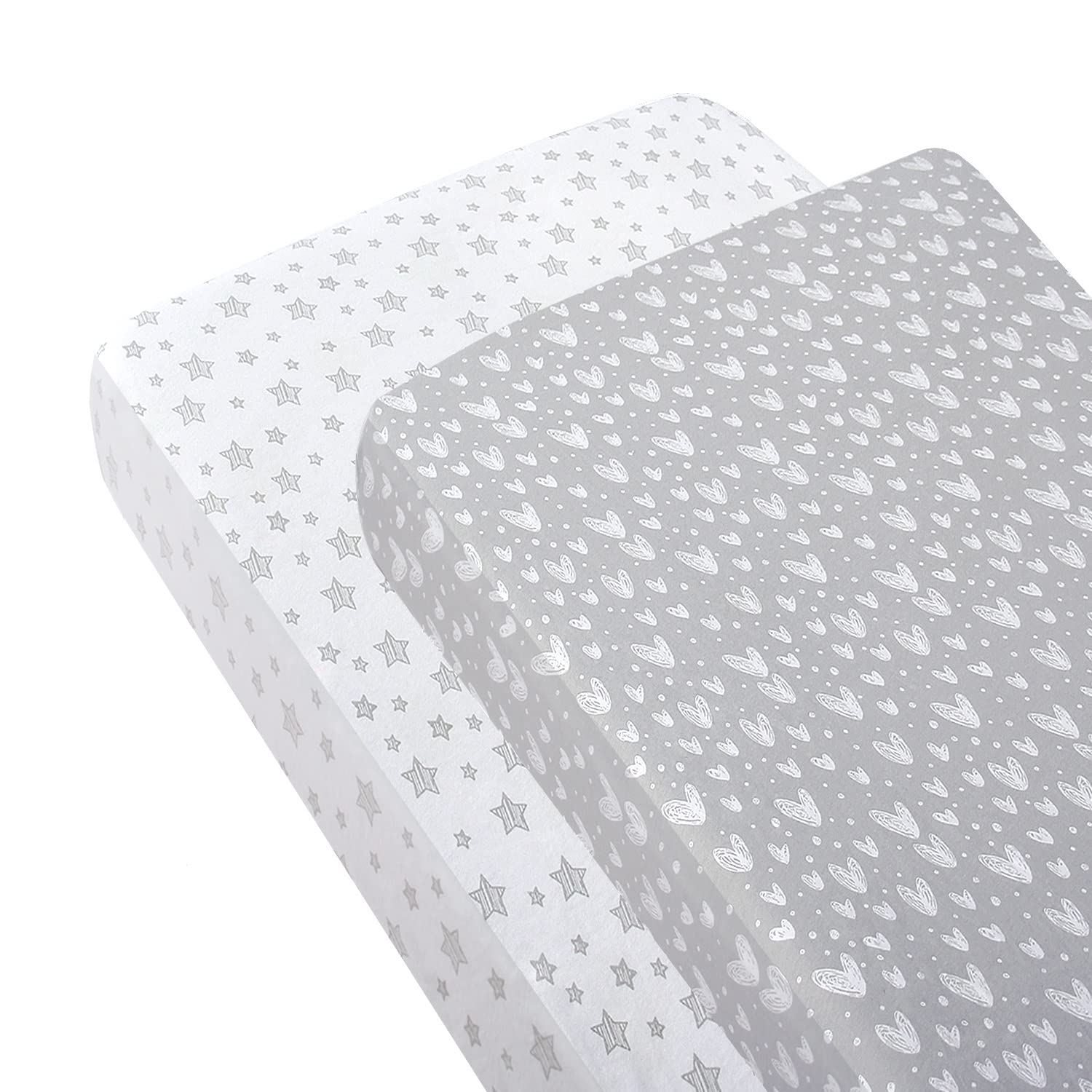Cot Bed Fitted Sheets(140x70cm) 2 Pack, 100% Cotton Jersey Sheets for Standard Cot Mattress, Ultra Soft and Breathable Toddler & Baby Bed Sheets, White & Grey Print