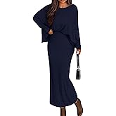 PRETTYGARDEN Women's Fall 2026 Two Piece Matching Skirt Sets Long Sleeve Tops Maxi Long Slit Bodycon Skirts Vacation Outfits