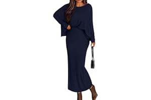 PRETTYGARDEN Women's Fall 2025 Two Piece Matching Skirt Sets Long Sleeve Tops Maxi Long Slit Bodycon Skirts Vacation Outfits