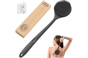ManmiHealth Silicone Back Scrubber for Shower(Thick Bristles), Body Scrubber with 15'' Long Handle, Light & Easy-to-Hold Show