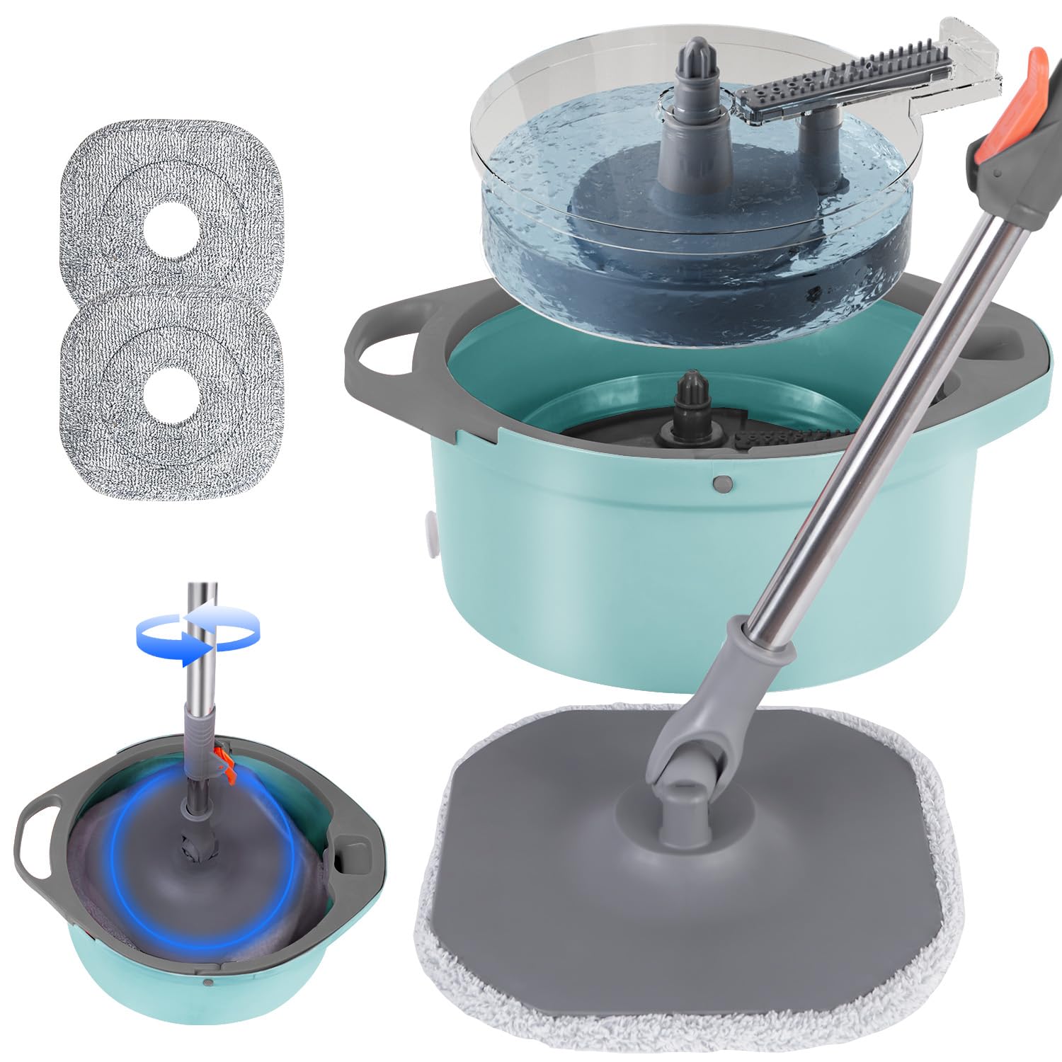 Photo 1 of ***MISSING PIECES*** Spin Mop and Bucket with Separate Dirty and Clean Water,360° Spin Mop and Bucket System with Widening Foldable Handle,2 Replaceable Mop Pads,Square Mop for Floor Hardwood Tile Marble Wall Cleaning