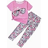 4-7T Kids Toddler Girls Print Outfits Short sleeved Flower Printed Top+Flower Print Pants Set