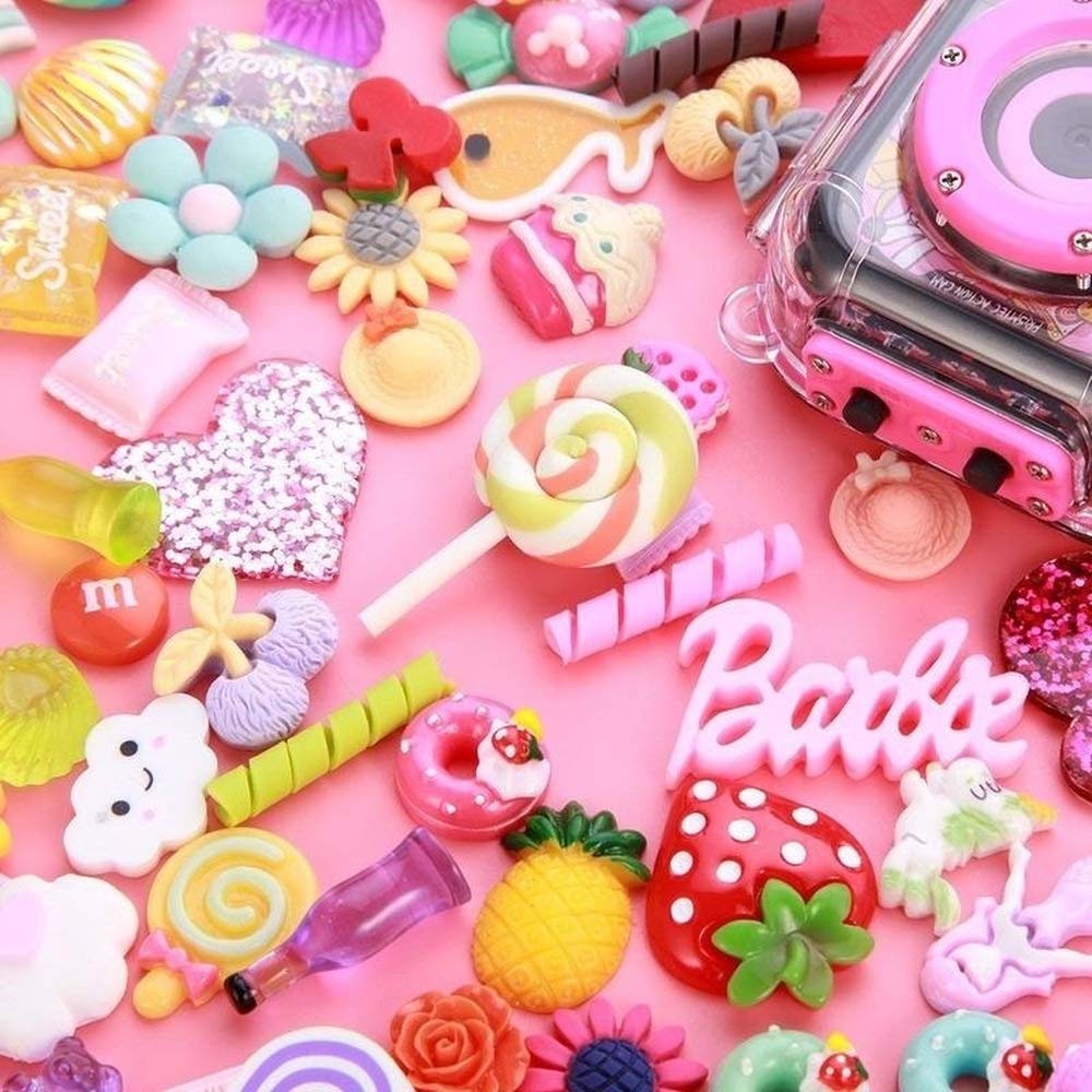 120 Pcs Slime Charms Mixed Candy Sweets Resin Flatback Slime Beads Making Supplies for DIY Scrapbooking Crafts Whith Storage Box